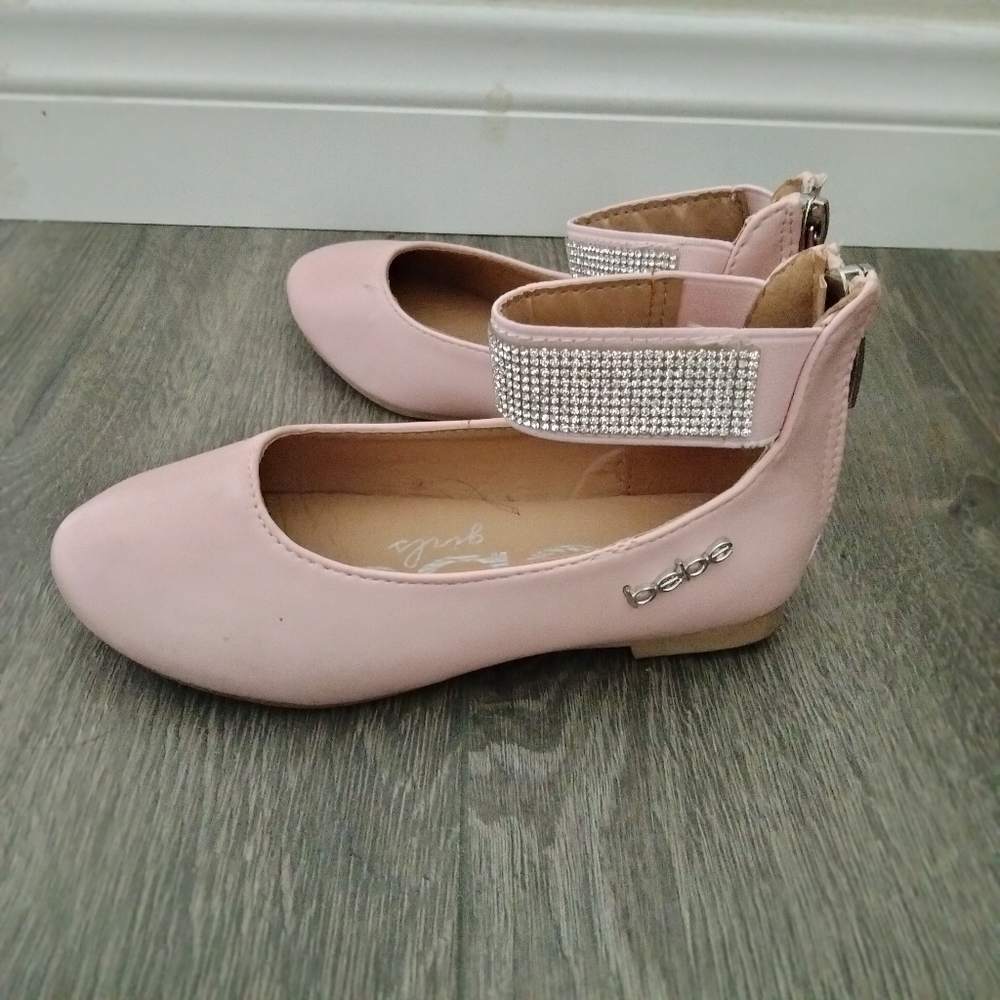 Bebe Girls Pink Ballet Flat Sandals with Ankle Strap Slip on Shoes Size 10